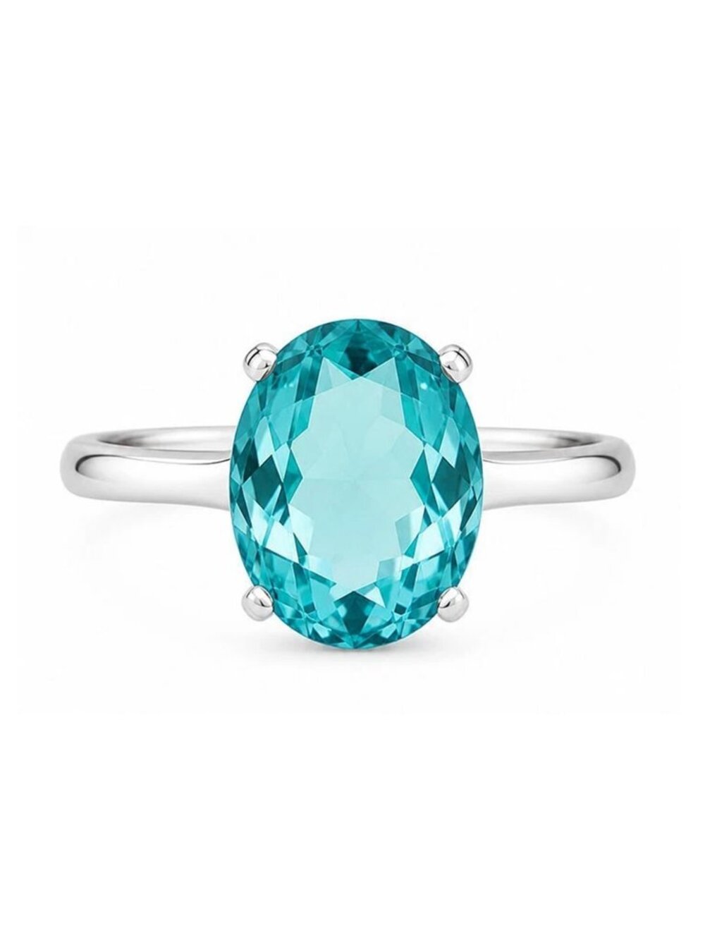 Genuine 3.35 Cts Blue Zircon Ring 10k White Gold